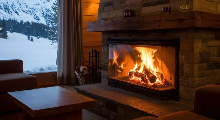 A warm fireplace in a living room
